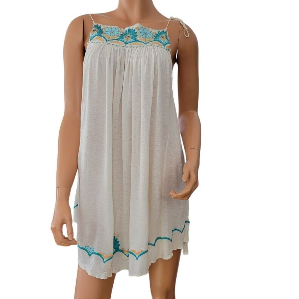 Embroidered White and Blue Women's Top